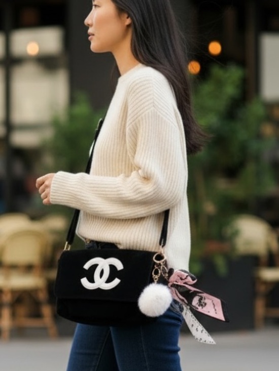 CHANEL PRECISION- GWP Handbags - Precision Black c/ White CC Logo Bag, Novelty Keychain & Pink/Black Twilly - New